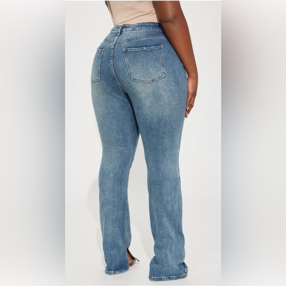 Fashion Nova “Baddest One Around” Medium Wash Distressed Boot Leg Jeans - Picture 4 of 5